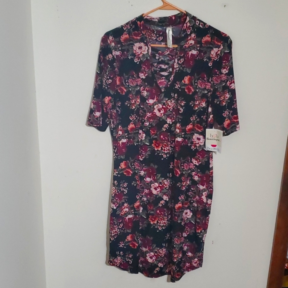 Floral lace-up style neckline dress